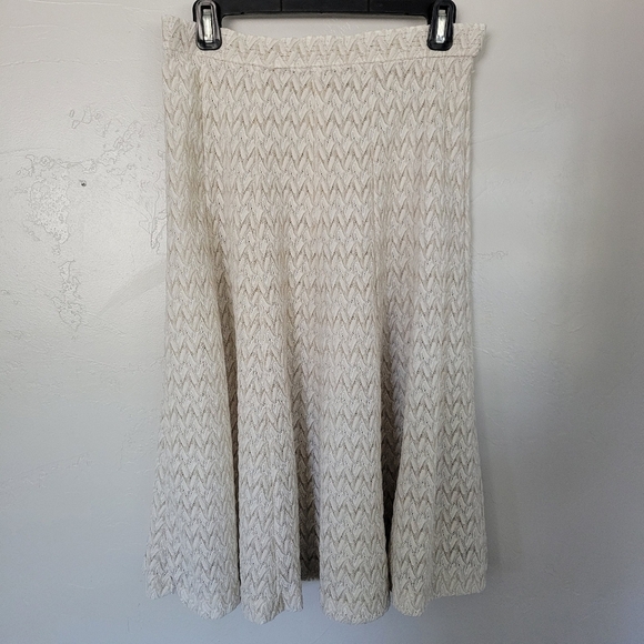 Alfred Weber Vintage Women's Two Piece Blouse Maxi Skirt Set Beige White Knit M - Picture 7 of 12